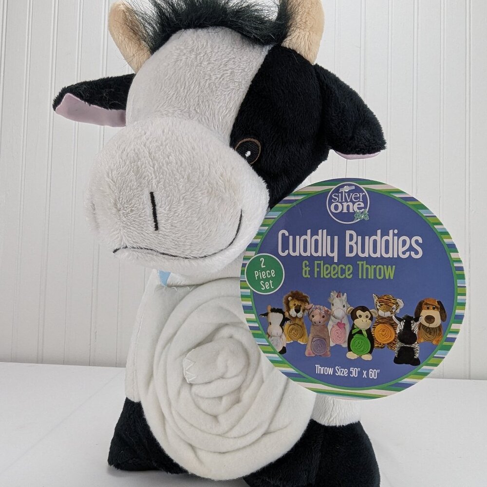 Silver One Kids Cuddly Buddies & Fleece Throw 50x60 Cow Plush Stuffed Animal New